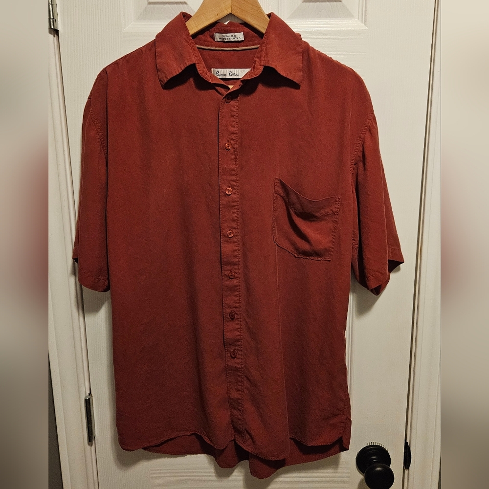 Burma Bibas 100% Silk Mens Button Down Maroon
